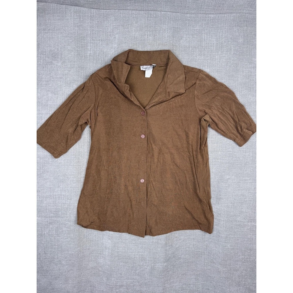 Carolyn Strauss Collection Shirt Womens L Brown Button Up Collared Stretch Top